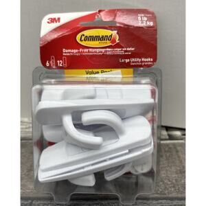 3M Command Large Utility Hooks Value Pack 6 Hooks, 12 Adhesive Strips {OO}